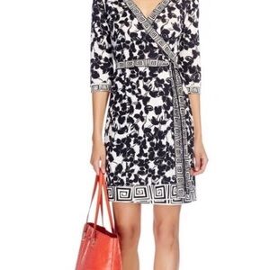 Diane Von Furstenberg Black and White Floral Wrap Dress